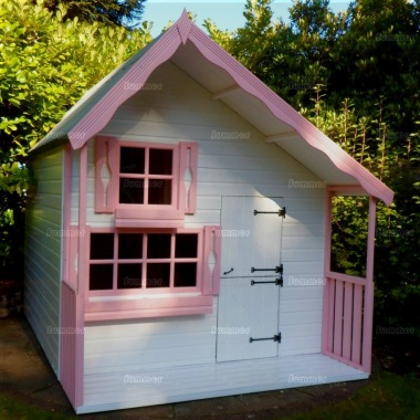 wooden playhouse with upstairs